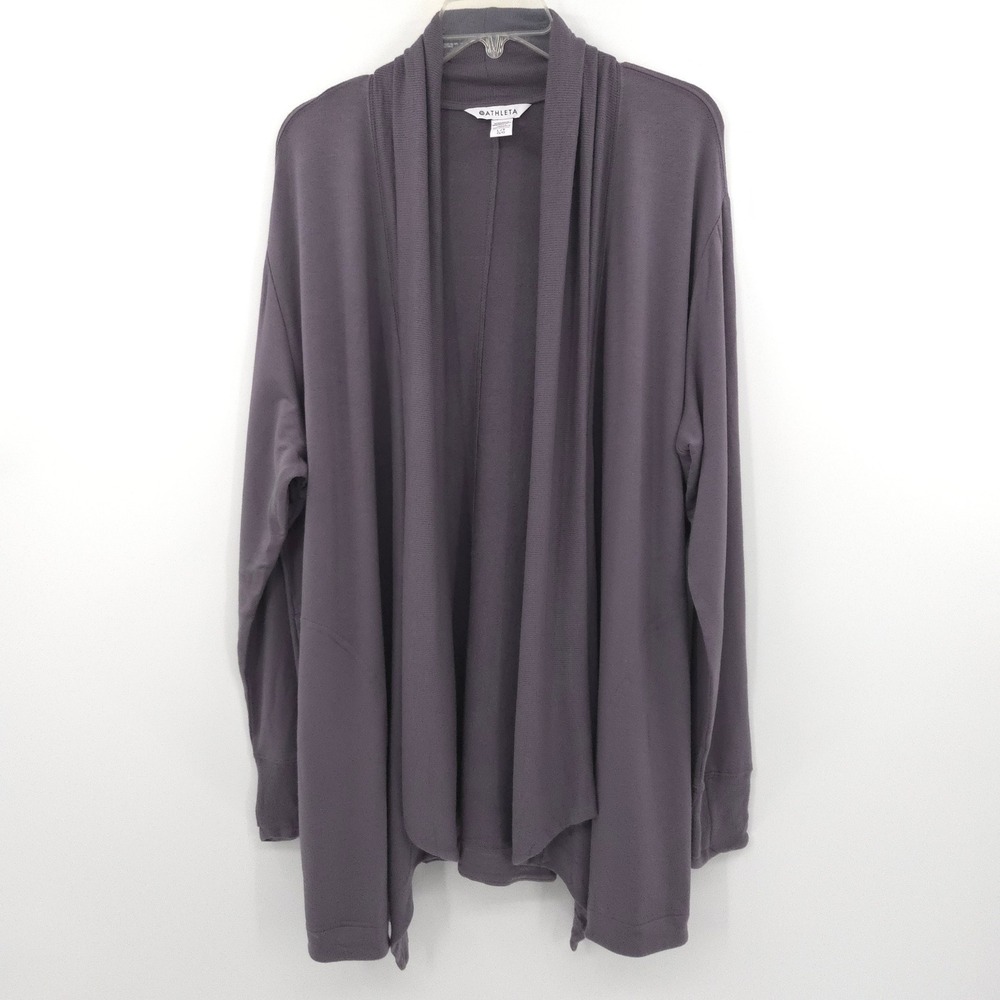 Athleta Pranayama II Wrap Cardigan Women Large Tall Purple Open Front Pockets